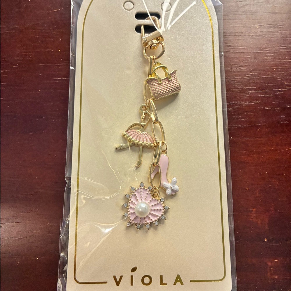 Pink and Gold Charm Keychain